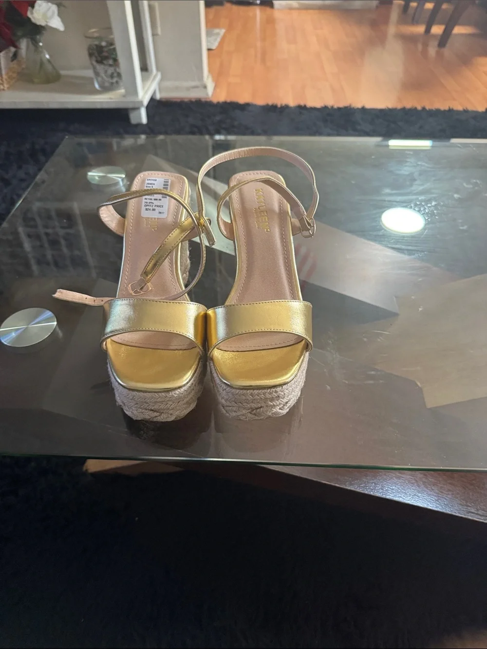 Kayleen Collections Gold Metallic Espadrille Platform Sandals